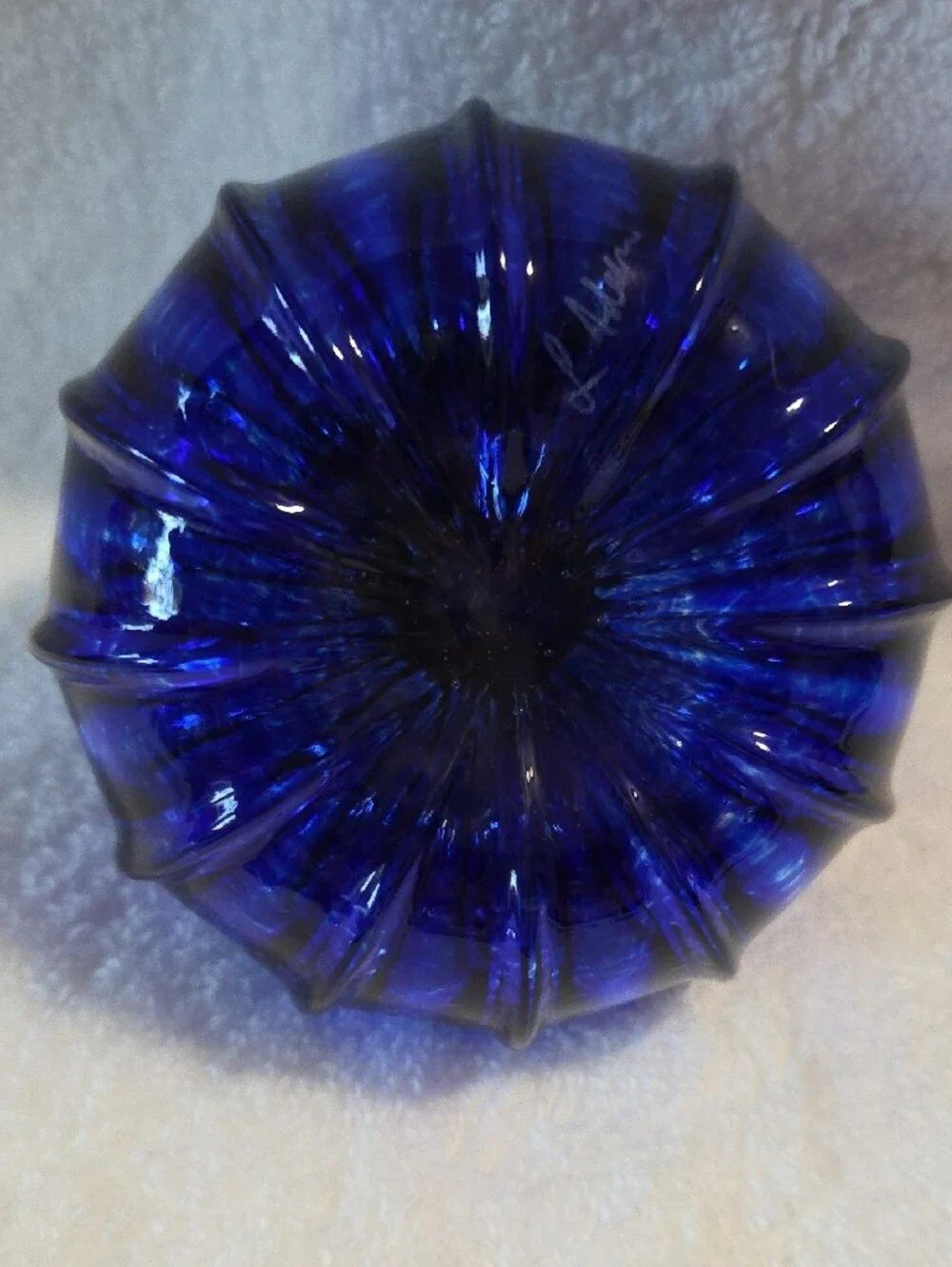 Luke Adams Glassblowing Studio Hand Blown Glass Pumpkin Cobalt Blue NWOT